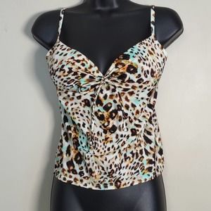 Victoria Secret Swim Push Up Tankini Top Agua Animal Print Tie Front 32 C